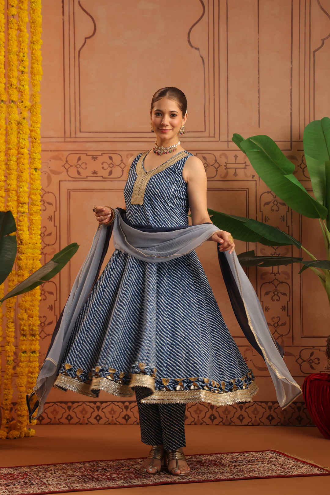 Jeeva Blue Leheriya Anarkali Set