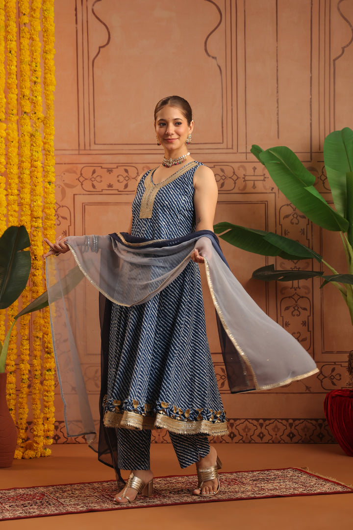 Jeeva Blue Leheriya Anarkali Set