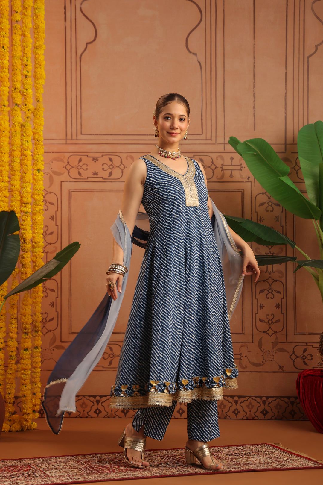Jeeva Blue Leheriya Anarkali Set