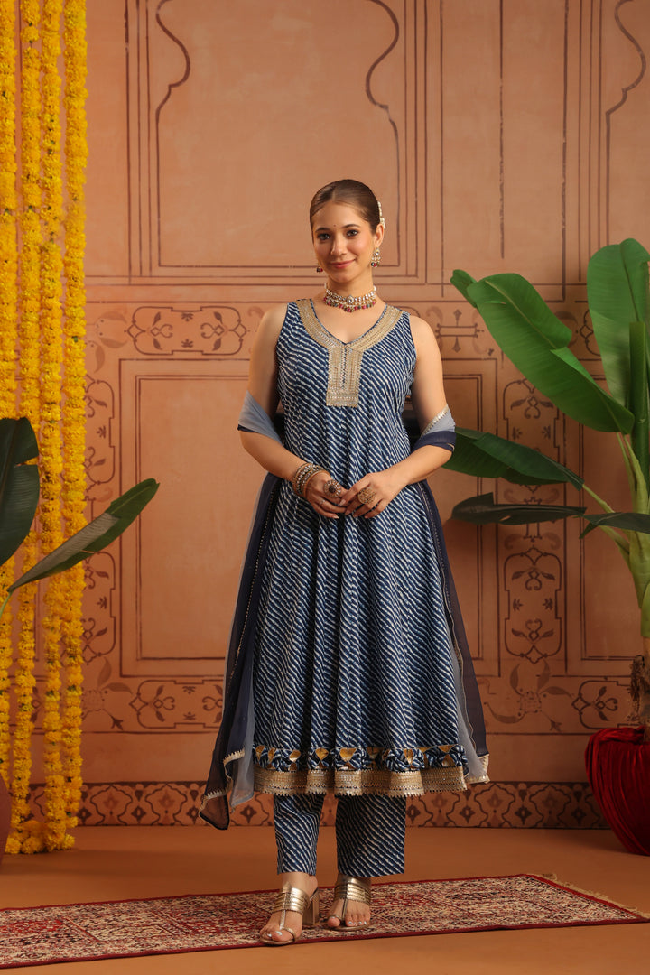 Jeeva Blue Leheriya Anarkali Set