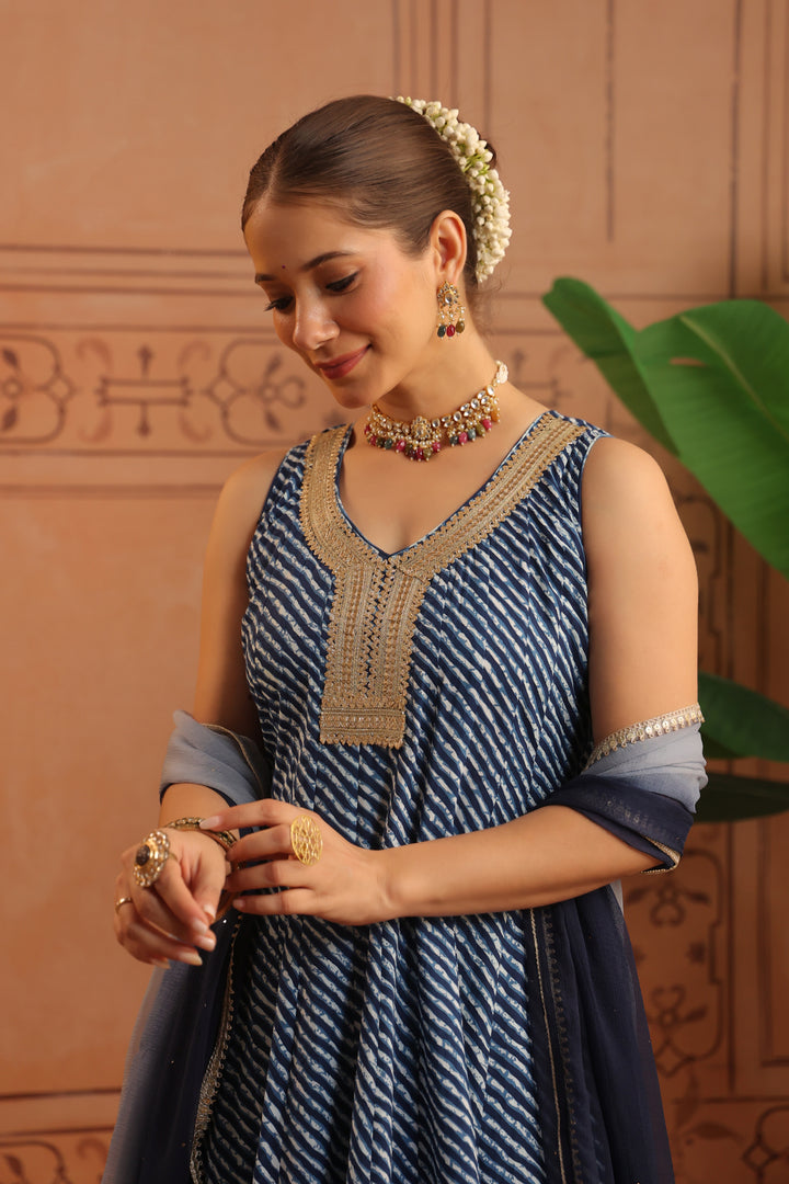 Jeeva Blue Leheriya Anarkali Set