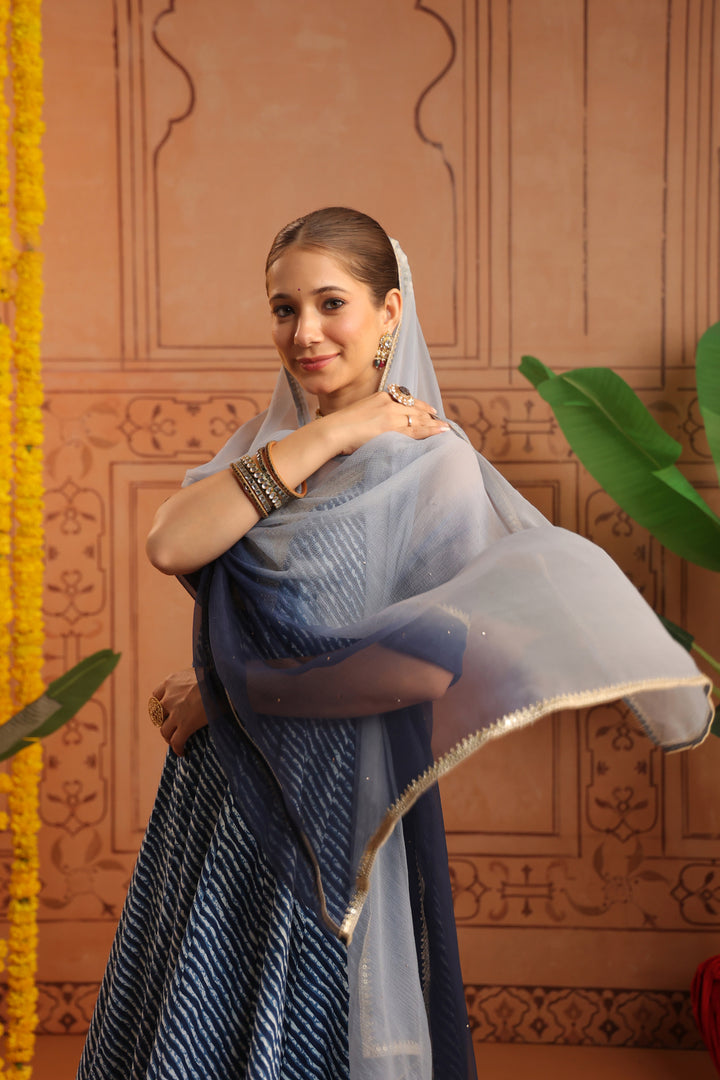 Jeeva Blue Leheriya Anarkali Set
