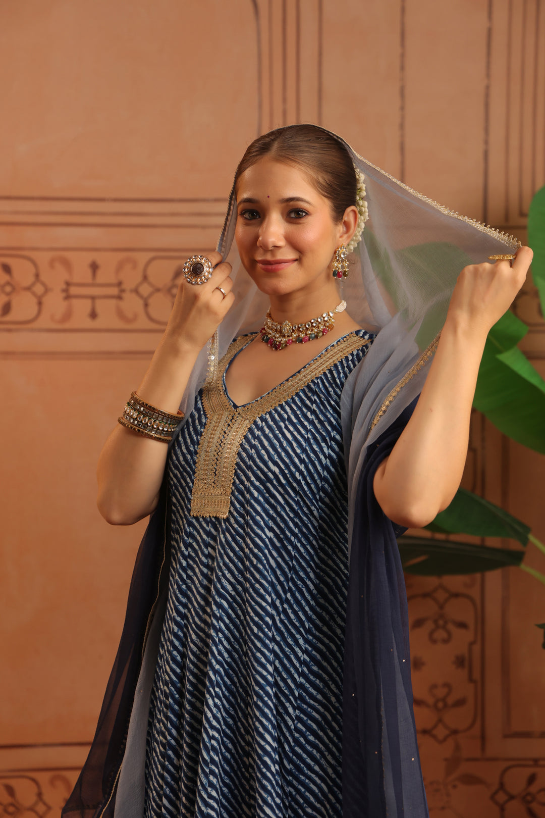 Jeeva Blue Leheriya Anarkali Set