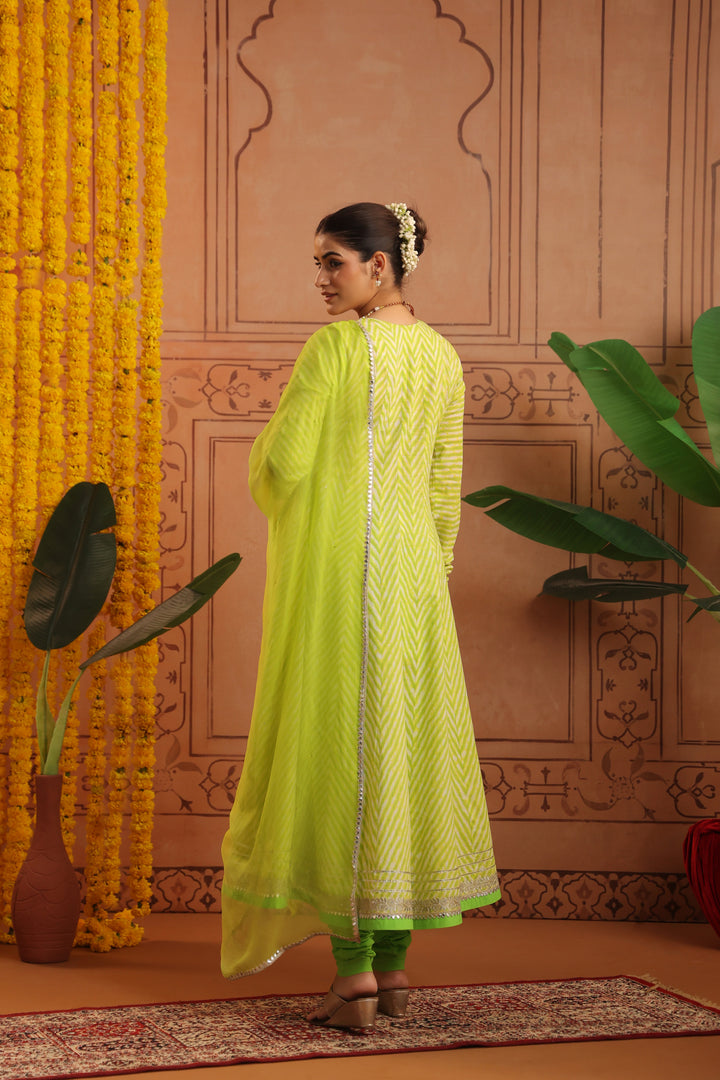 Sundri Lime Leheriya Anarkali Set