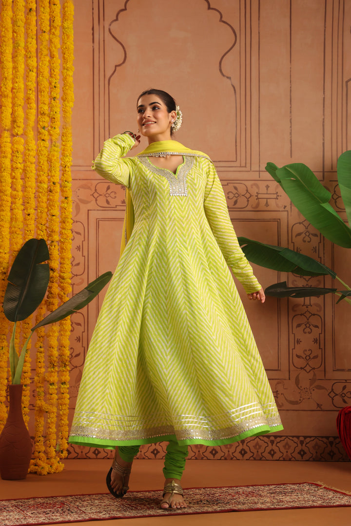 Sundri Lime Leheriya Anarkali Set