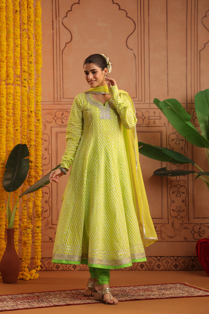 Sundri Lime Leheriya Anarkali Set