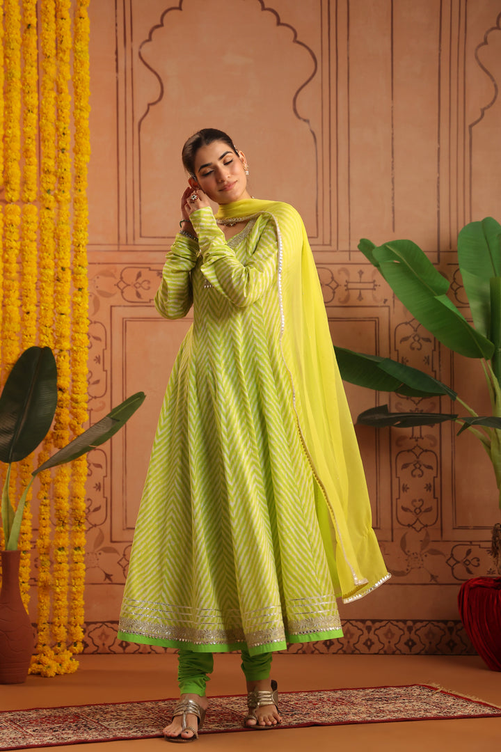 Sundri Lime Leheriya Anarkali Set