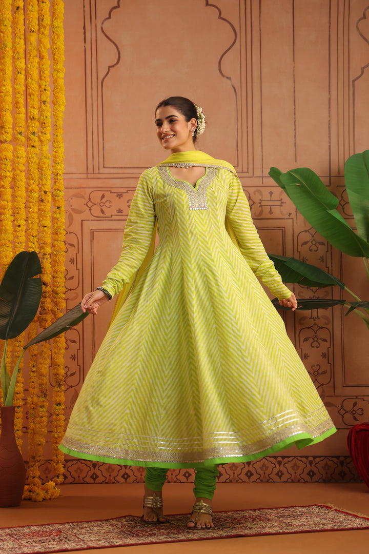 Sundri Lime Leheriya Anarkali Set
