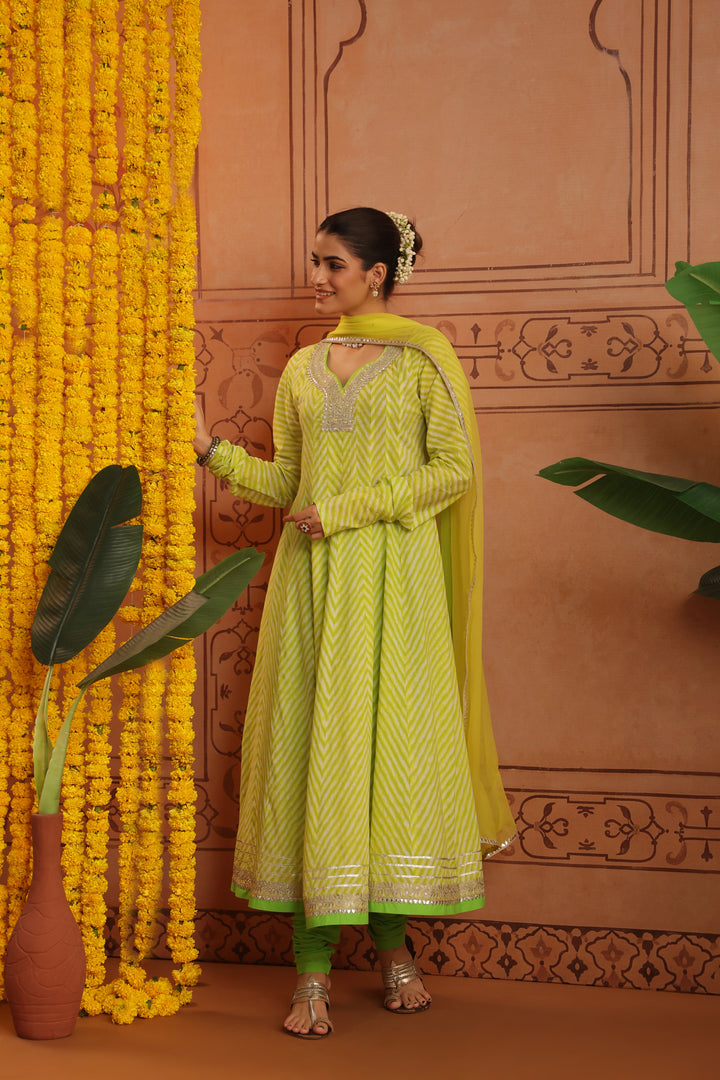 Sundri Lime Leheriya Anarkali Set