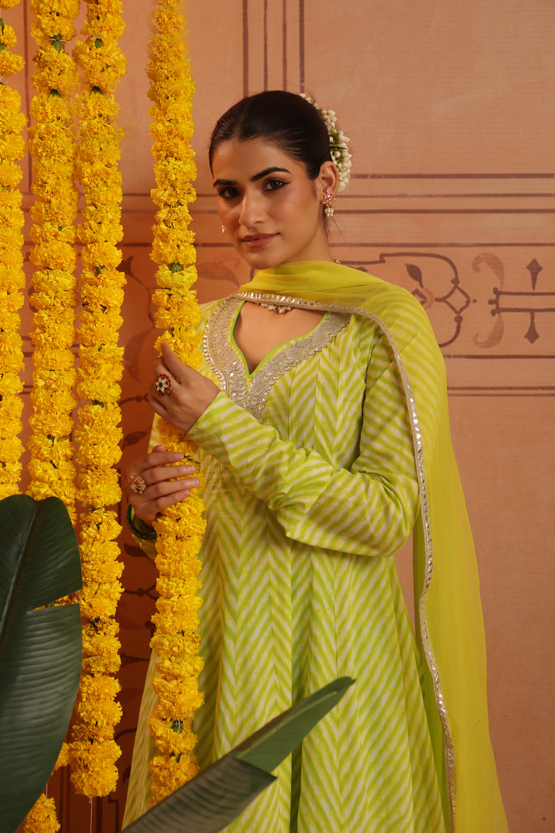 Sundri Lime Leheriya Anarkali Set