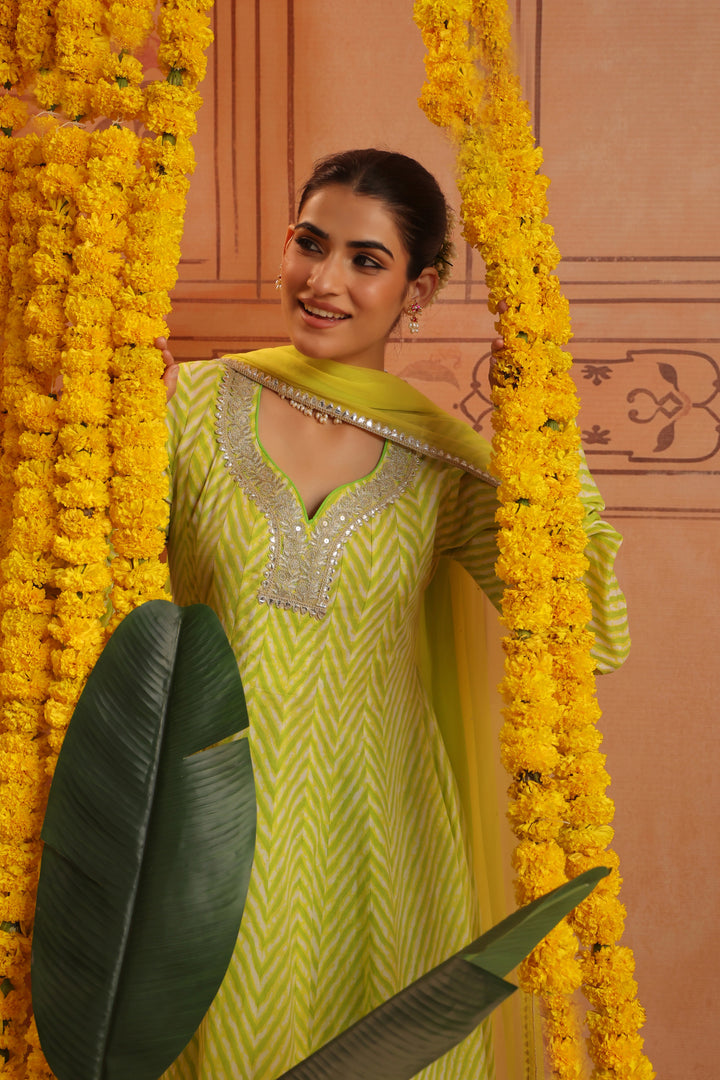 Sundri Lime Leheriya Anarkali Set