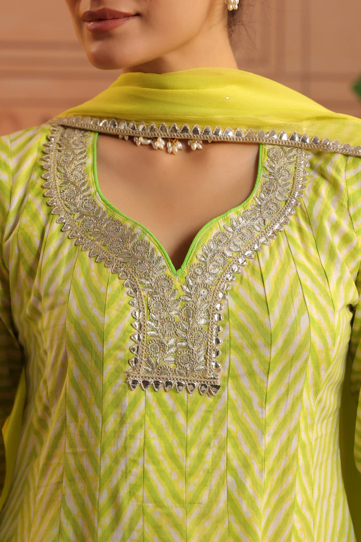 Sundri Lime Leheriya Anarkali Set