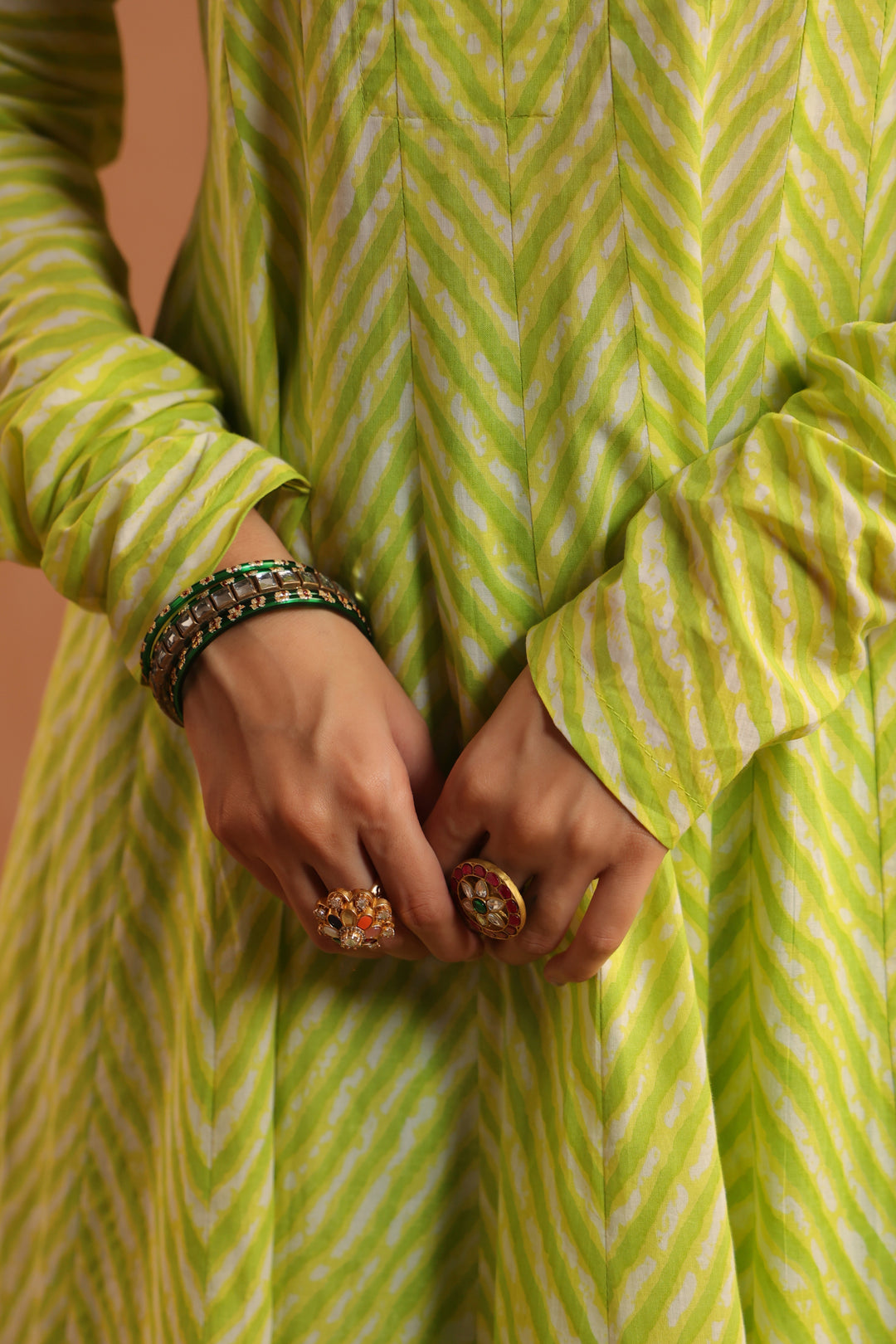 Sundri Lime Leheriya Anarkali Set