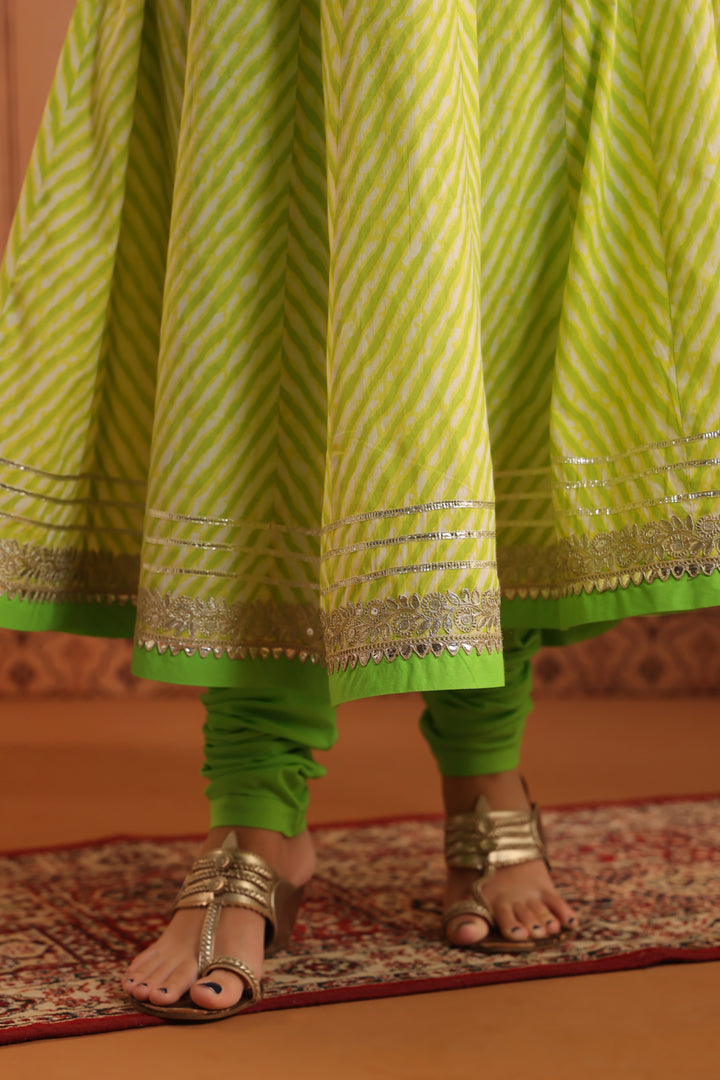 Sundri Lime Leheriya Anarkali Set
