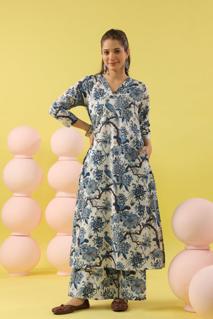 Megha Blue A-line Suit Set