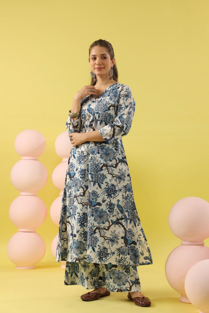 Megha Blue A-line Suit Set