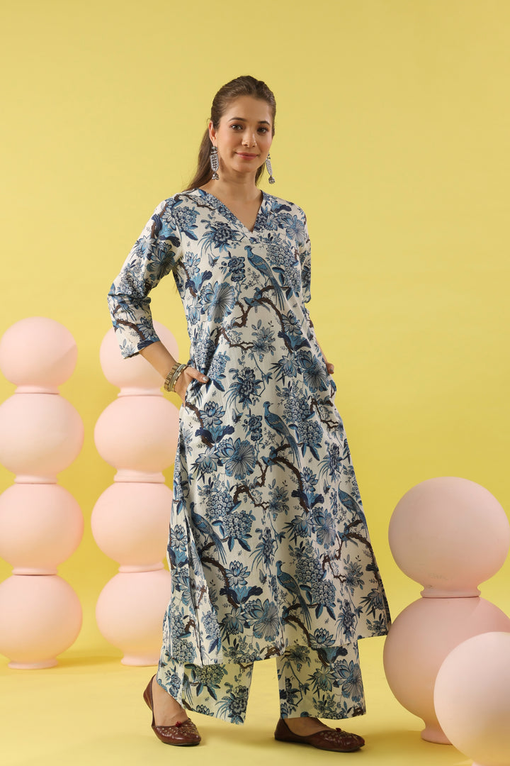 Megha Blue A-line Suit Set