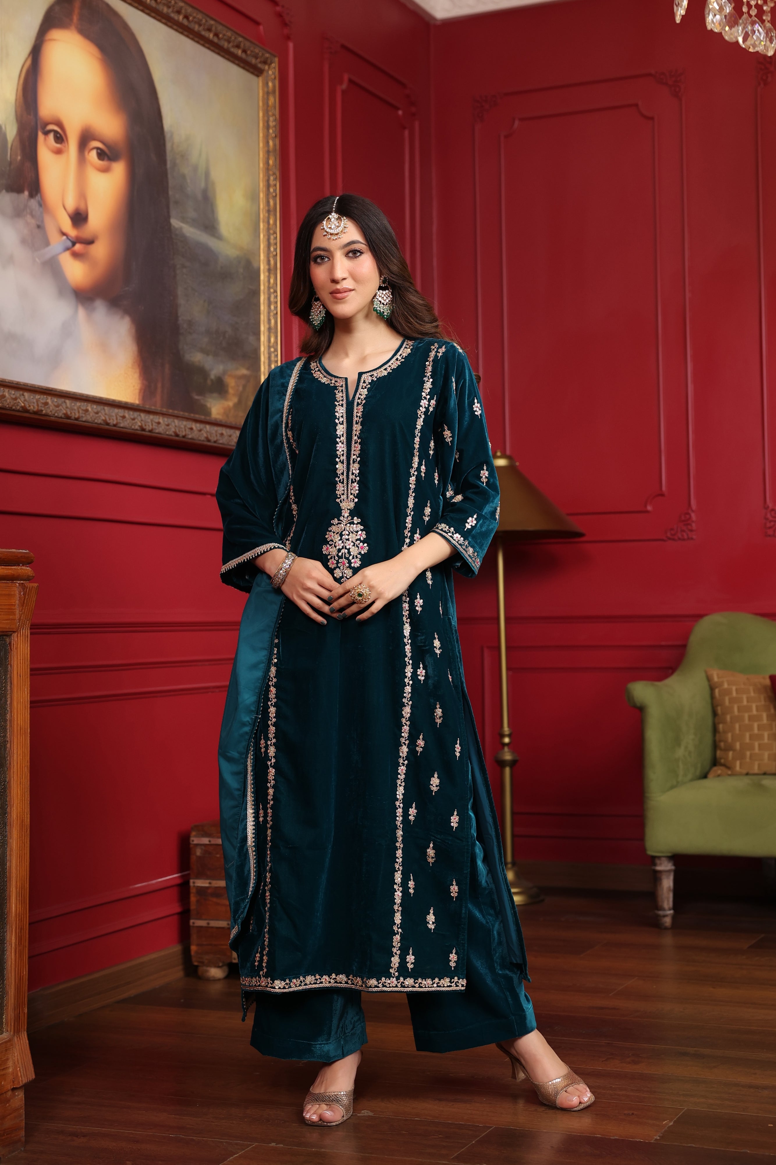 Teal Velvet Marodi Suit Set – DIMPLE DESIGN STUDIO