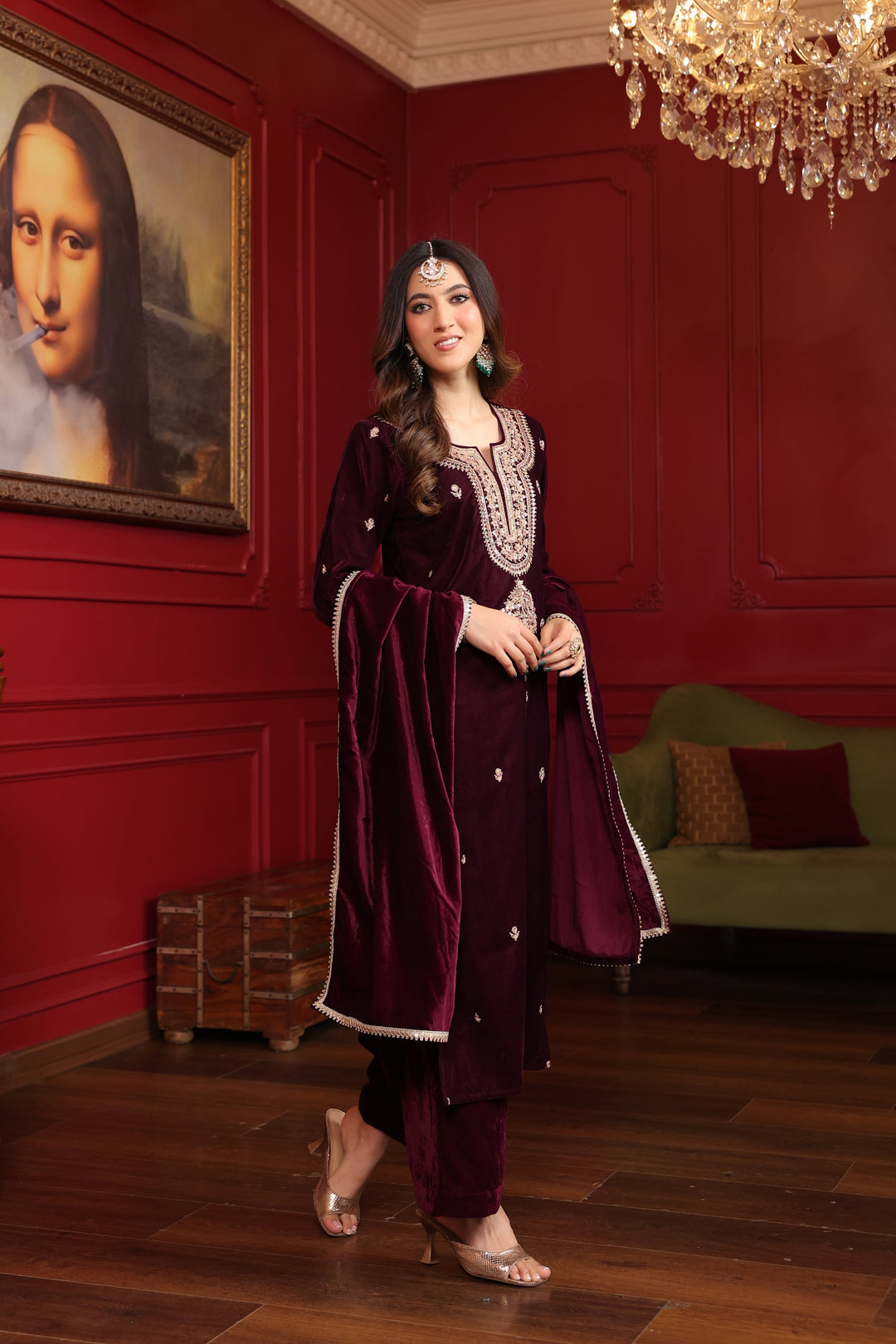 Wine Velvet Marodi Suit Set