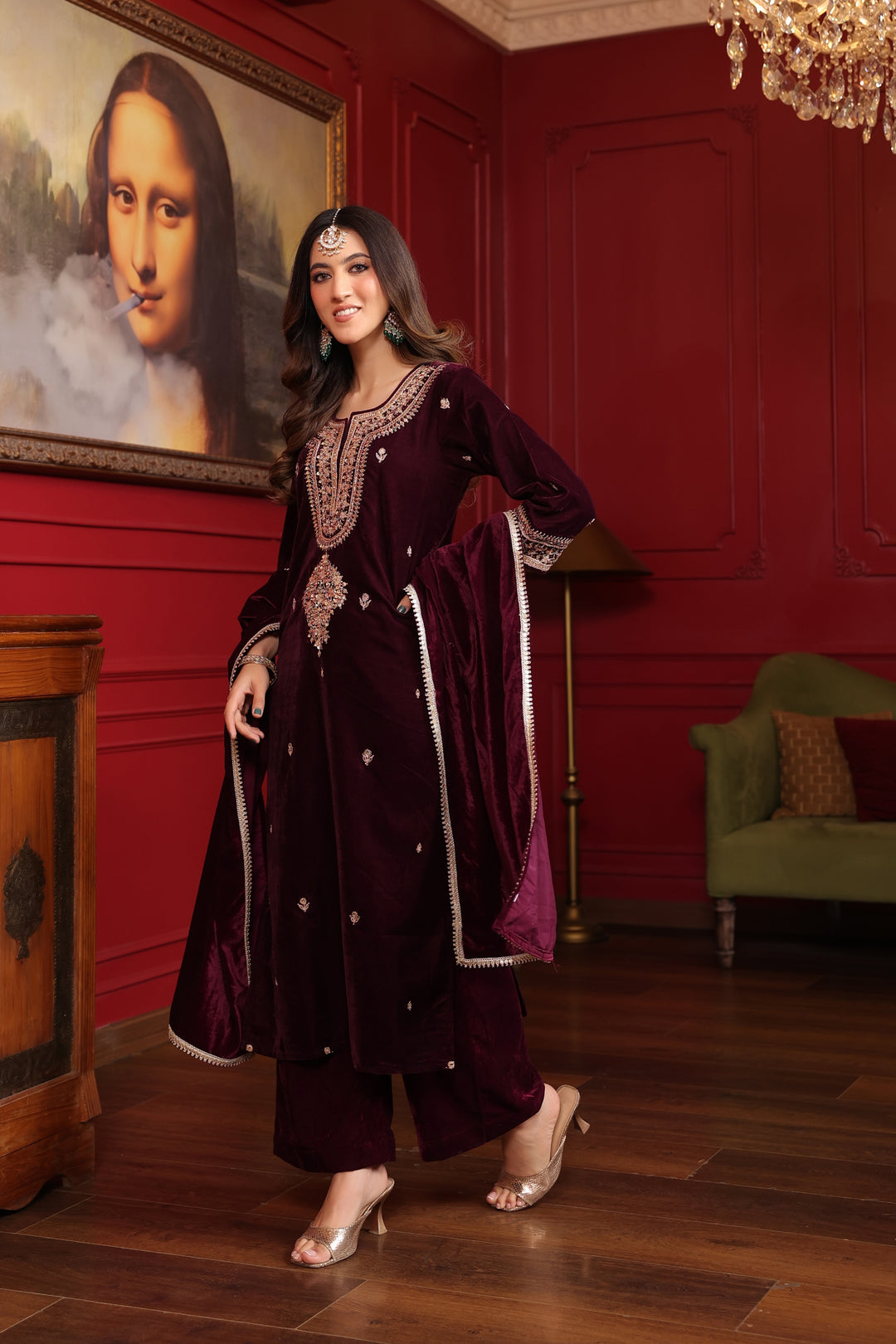 Wine Velvet Marodi Suit Set