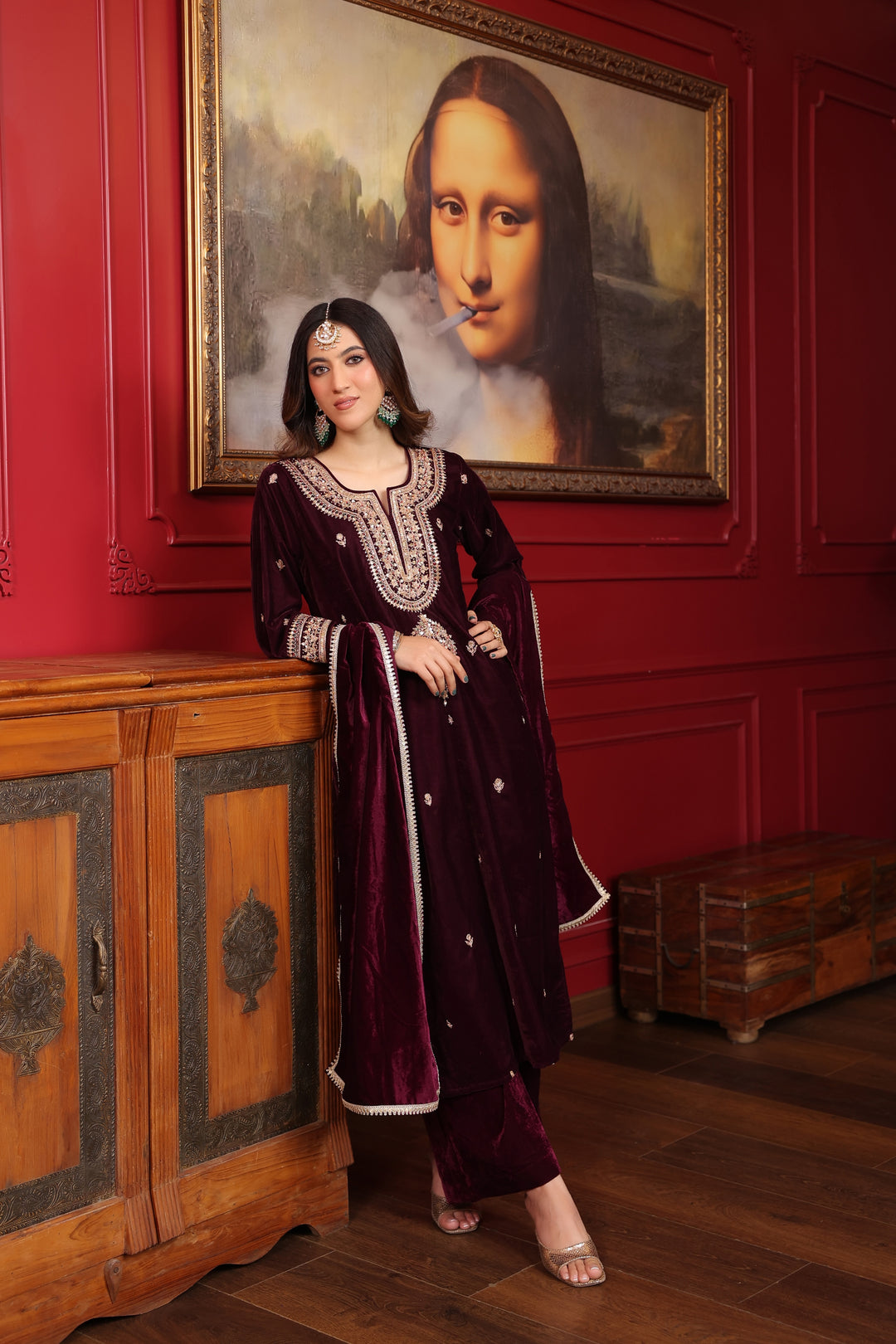 Wine Velvet Marodi Suit Set