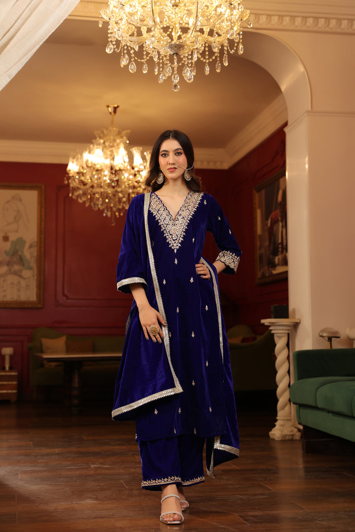 Royal Blue Velvet Zardozi Set