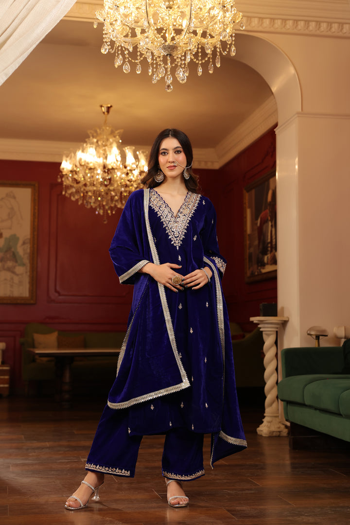 Royal Blue Velvet Zardozi Set