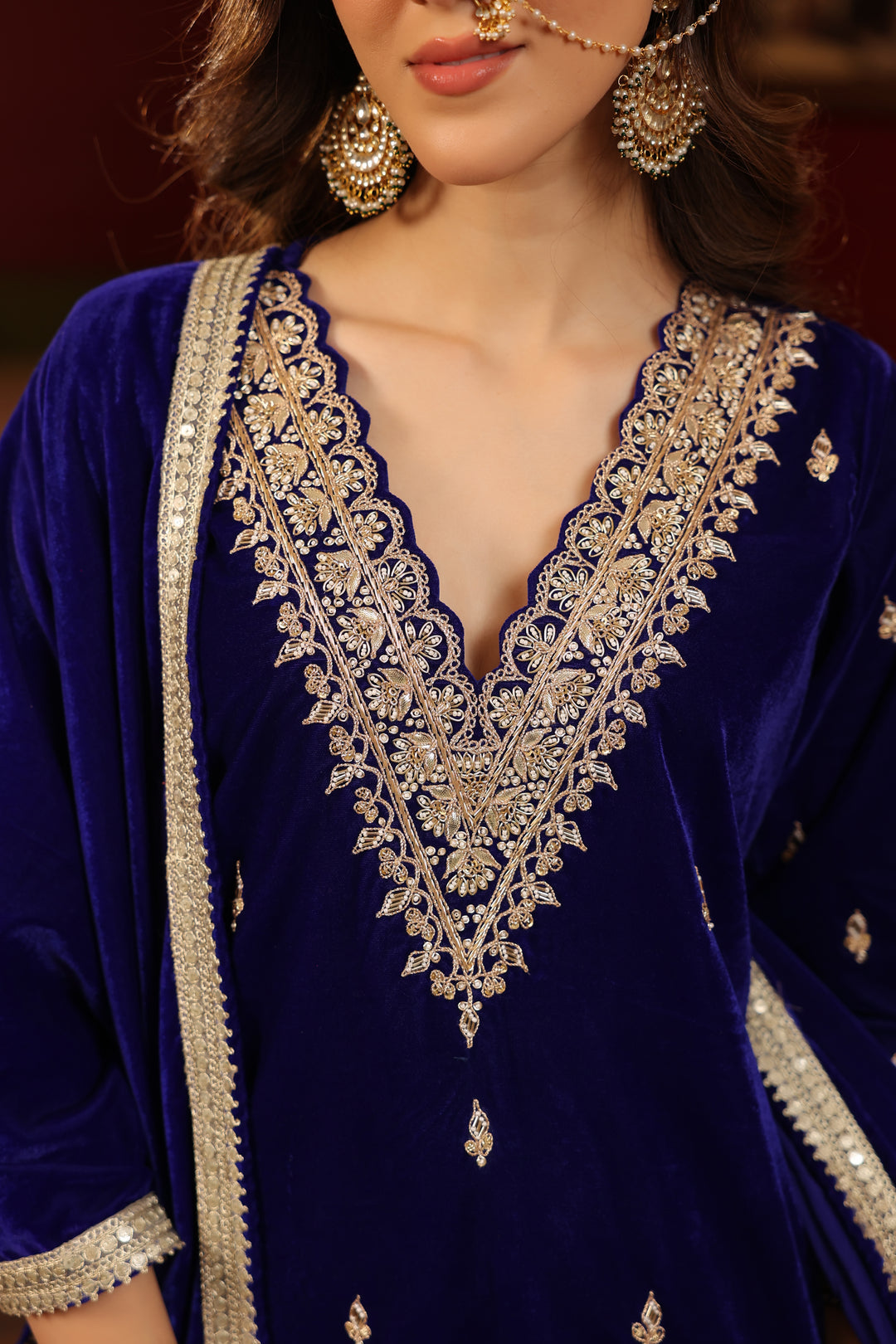 Royal Blue Velvet Zardozi Set