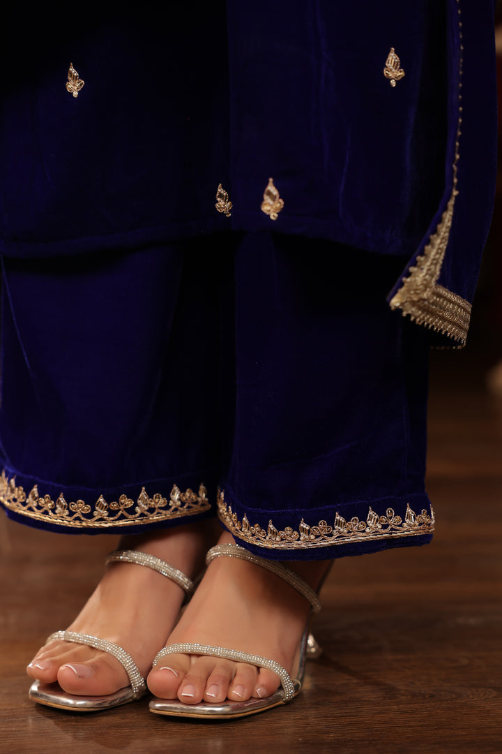 Royal Blue Velvet Zardozi Set