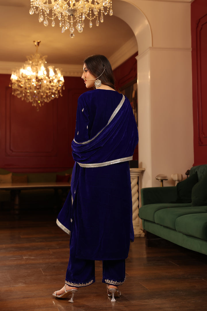 Royal Blue Velvet Zardozi Set