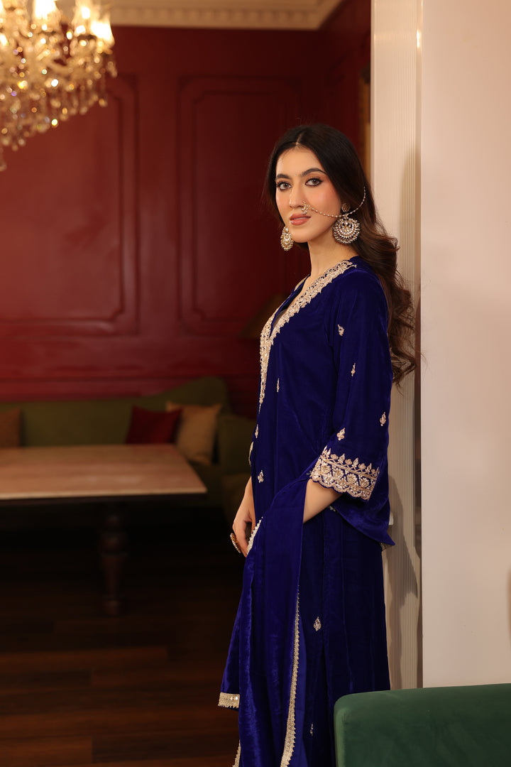 Royal Blue Velvet Zardozi Set