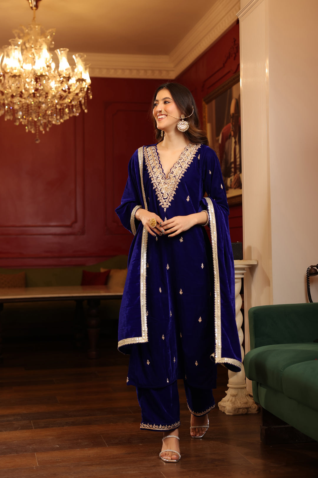 Royal Blue Velvet Zardozi Set