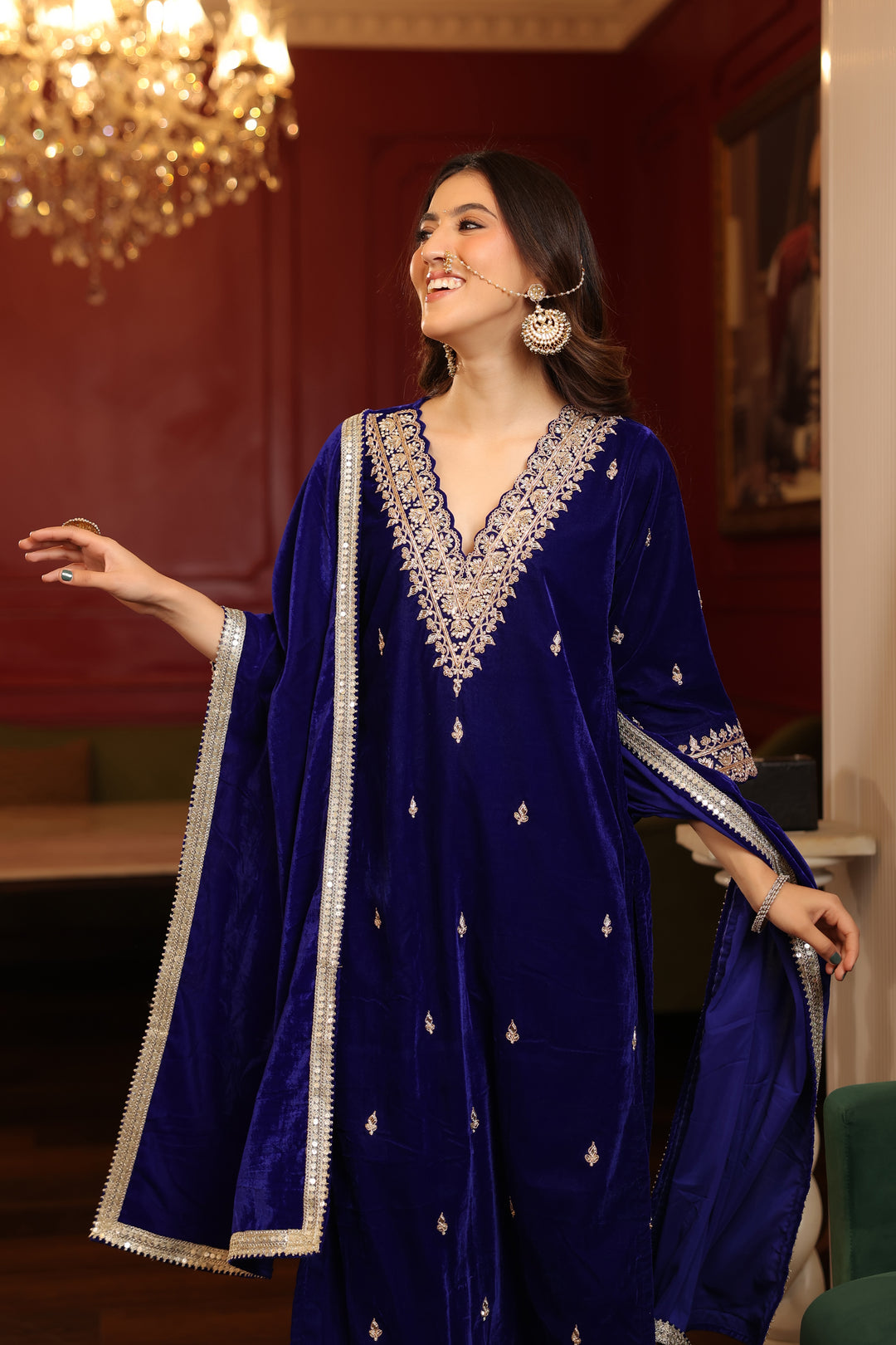 Royal Blue Velvet Zardozi Set