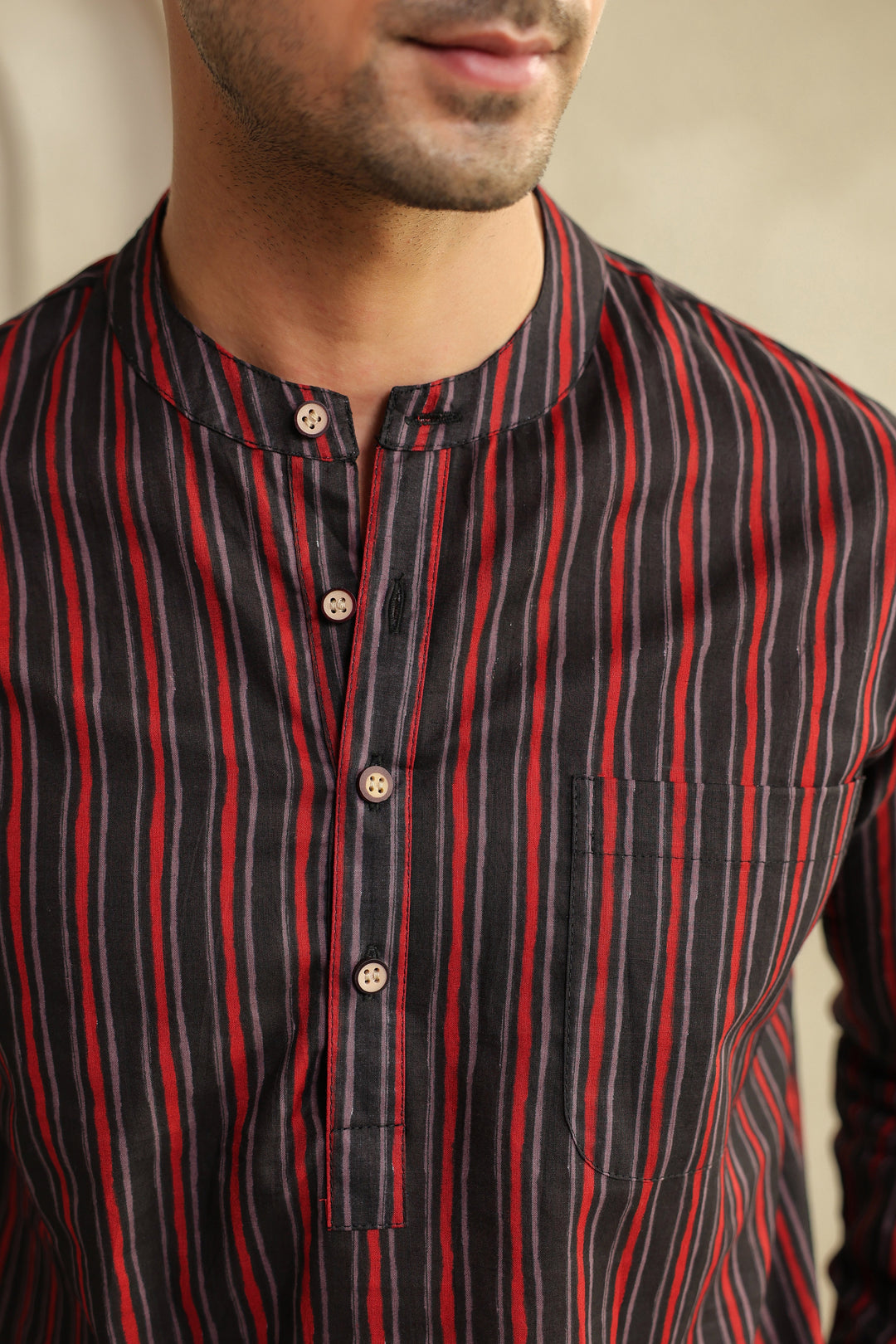 Black Red Stripe Shirt Kurta