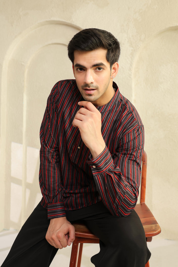 Black Red Stripe Shirt Kurta