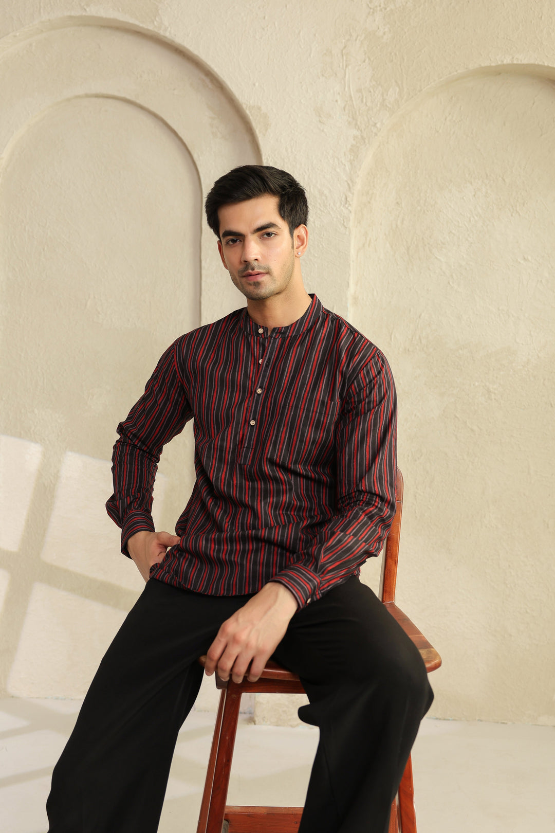 Black Red Stripe Shirt Kurta