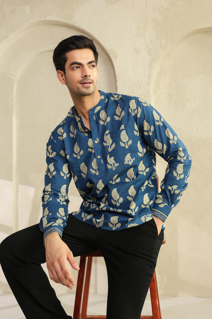 Blue Regular Cotton Shirt Kurta