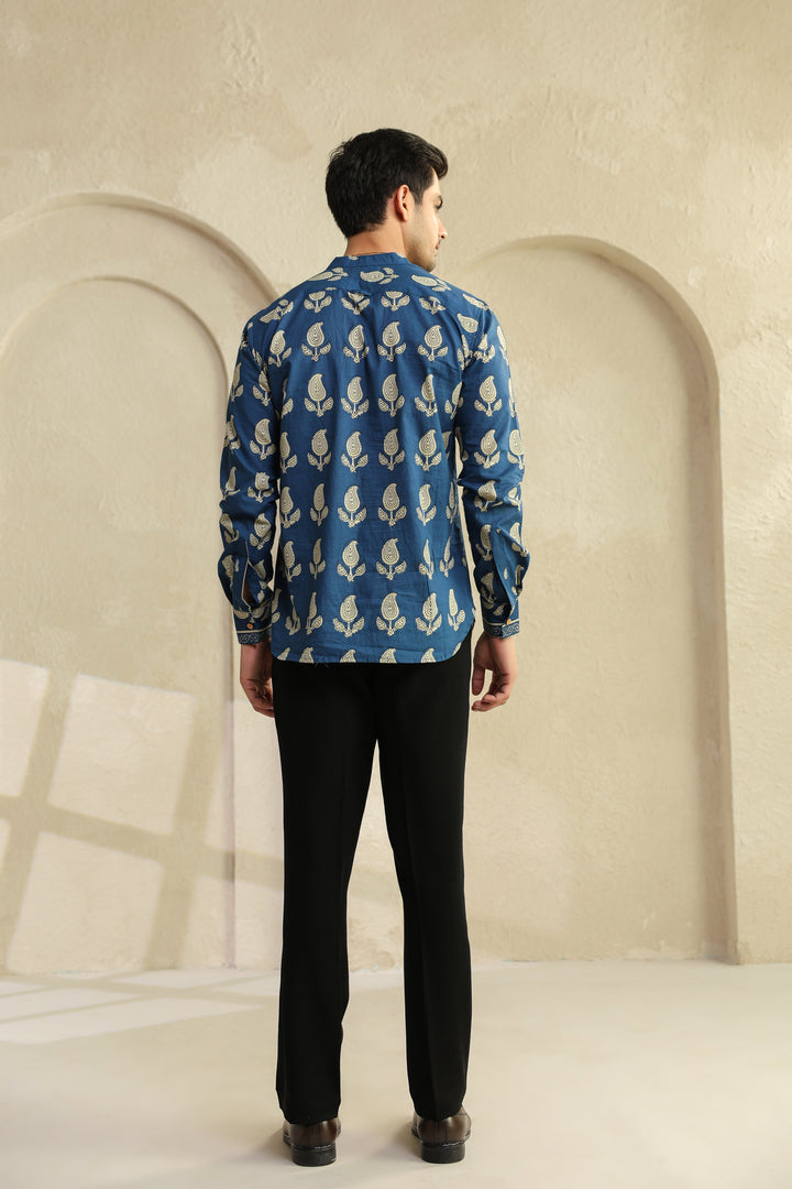 Blue Regular Cotton Shirt Kurta