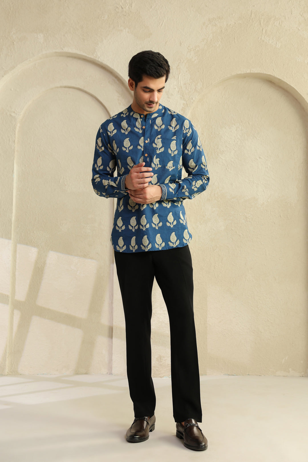 Blue Regular Cotton Shirt Kurta