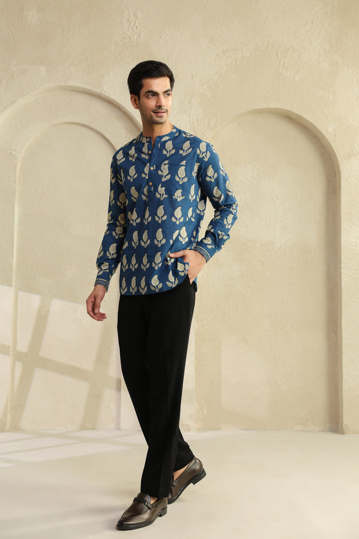 Blue Regular Cotton Shirt Kurta