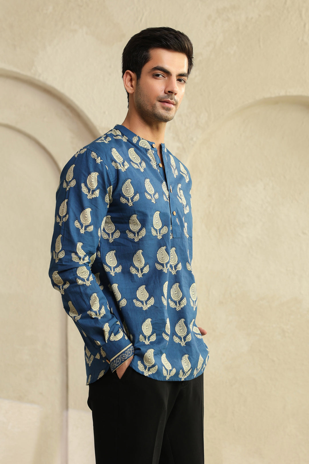 Blue Regular Cotton Shirt Kurta