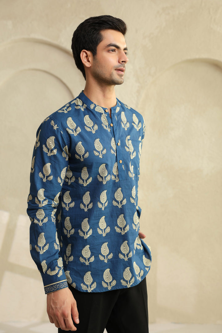 Blue Regular Cotton Shirt Kurta