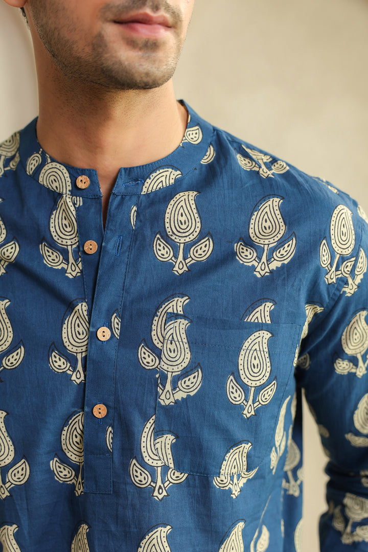 Blue Regular Cotton Shirt Kurta