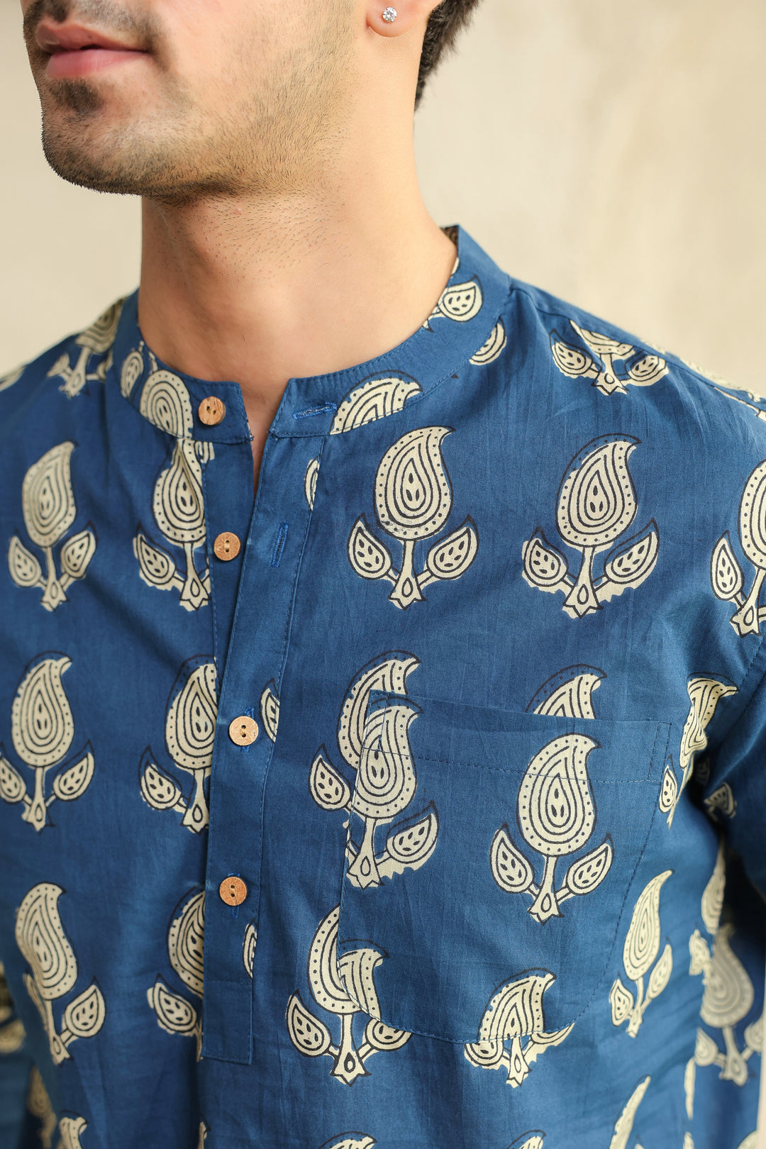 Blue Regular Cotton Shirt Kurta