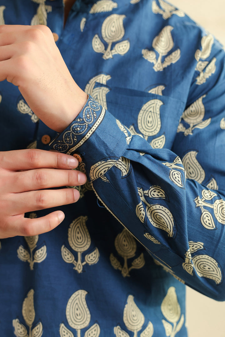 Blue Regular Cotton Shirt Kurta