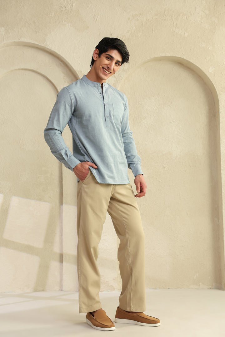 Grey Linen Blend Shirt Kurta
