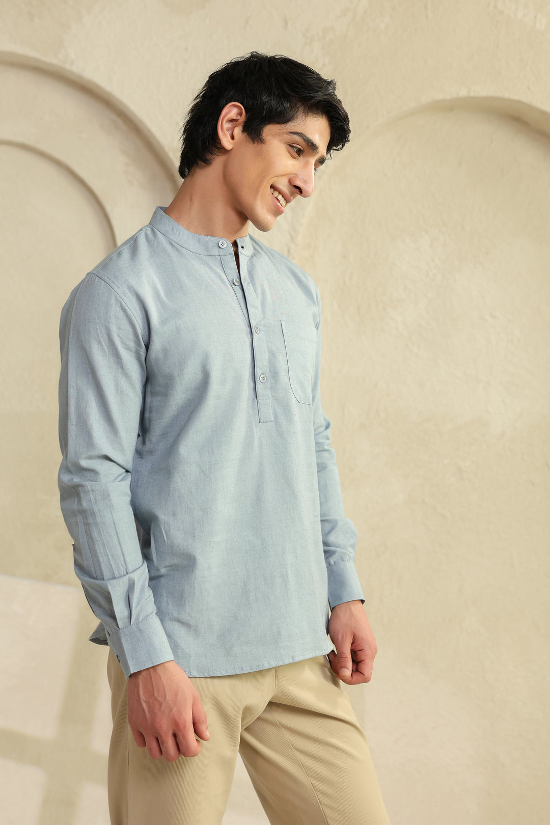 Grey Linen Blend Shirt Kurta