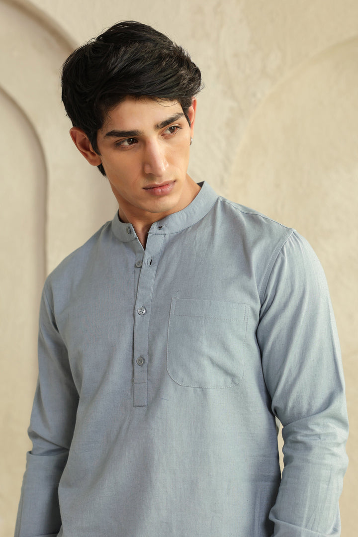 Grey Linen Blend Shirt Kurta