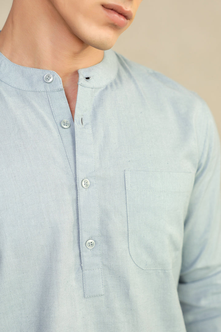 Grey Linen Blend Shirt Kurta