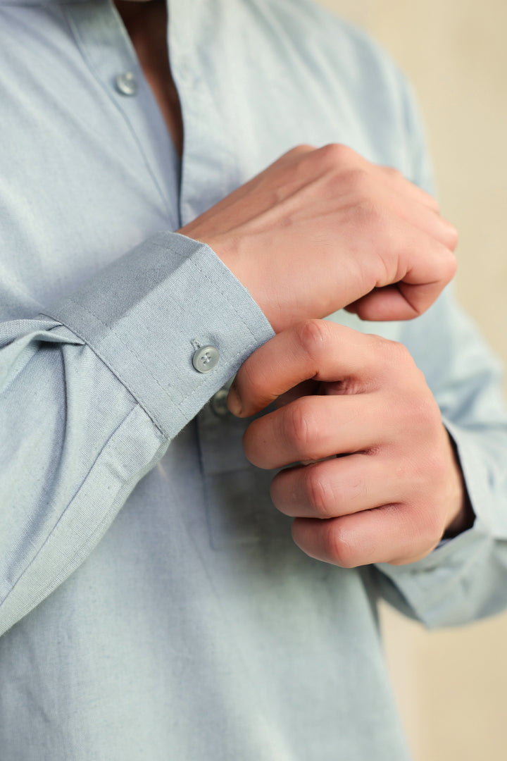 Grey Linen Blend Shirt Kurta